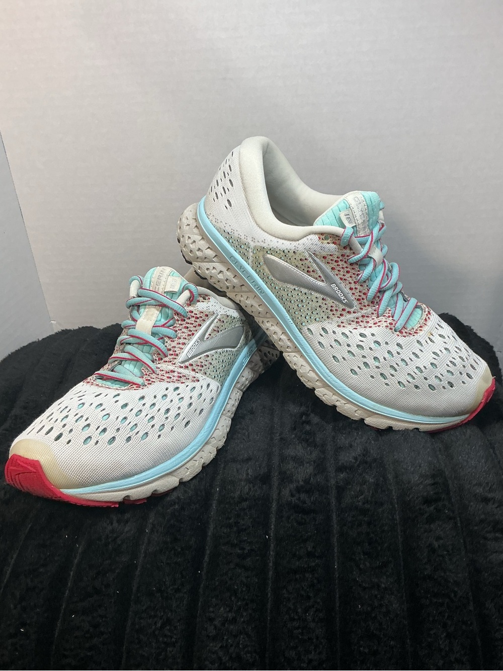 Brooks Glycerin 16 Womens 7.5 Running Shoes White Blue Pink 1202781B115